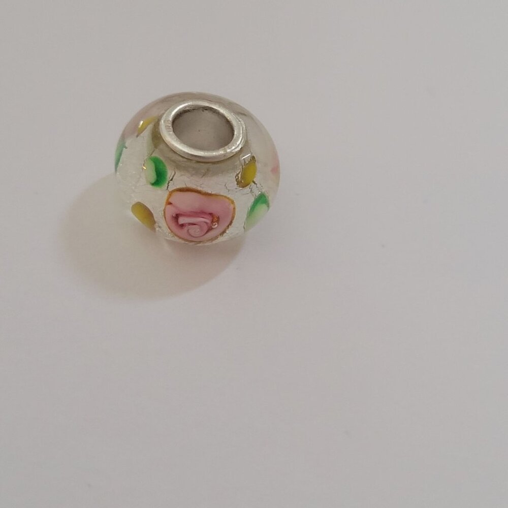 Handcrafted Floral Murano Glass Bead With Sterling Silver Core